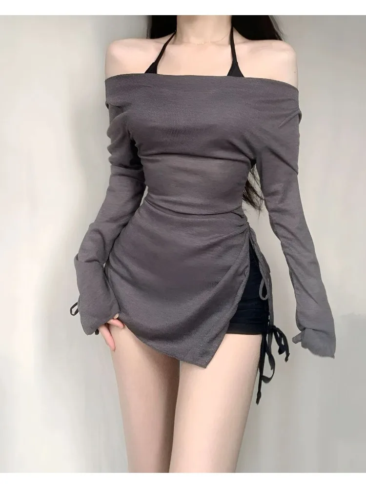 Long-sleeved Blouse Black Halterneck Boxer High-waisted Split Swimsuit Women's Chic Three-piece Hot Girl Vacation Beach Outfits
Long-sleeved Blouse Black Halterneck Boxer High-waisted Split Swimsuit Women's Chic Three-piece Hot Girl Vacation Beach Outfits