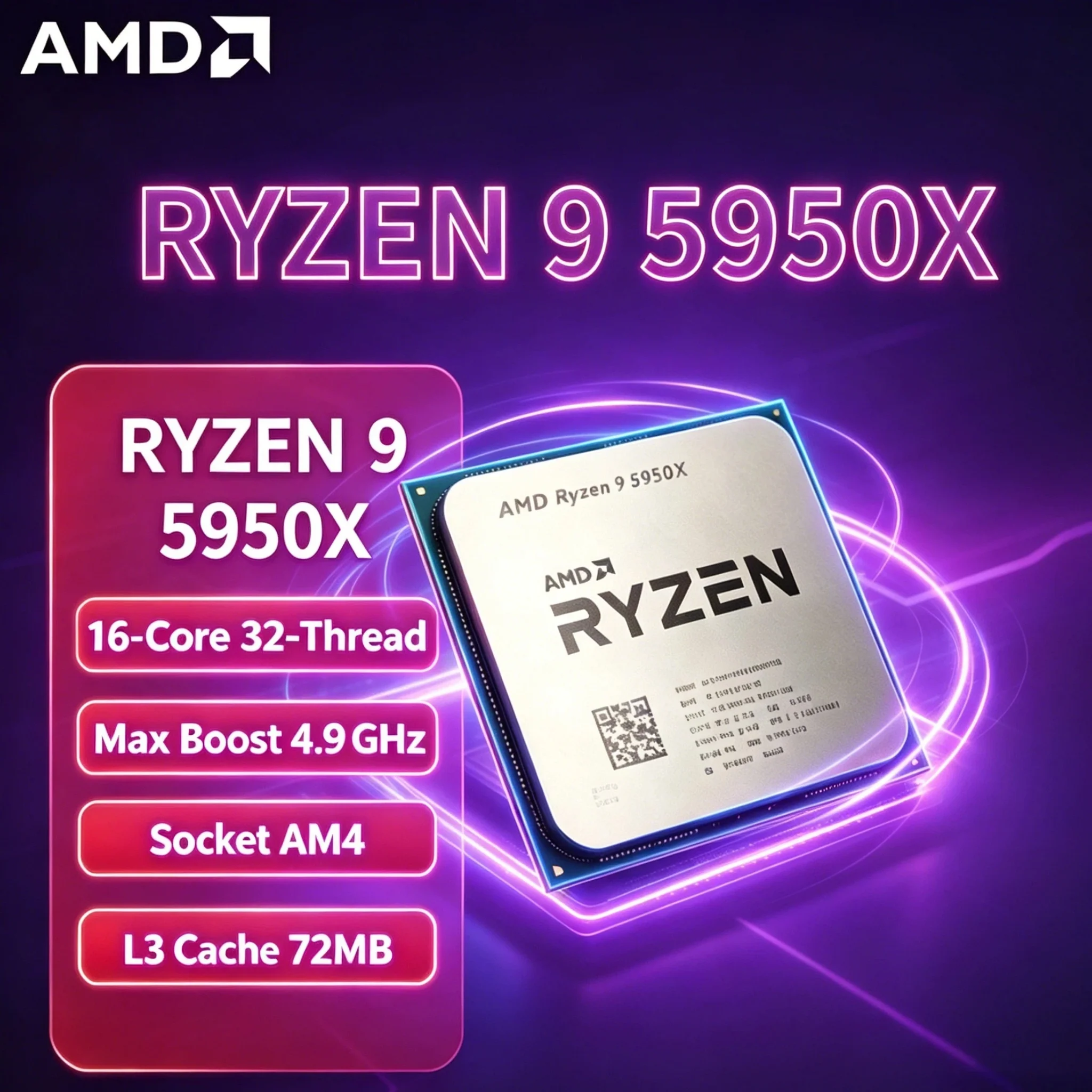 AMD Ryzen 9 5950X New 3.4GHz 16 Cores 32 Threads Vermeer Zen 3 Socket AM4 105W Max Turbo Gamer Pro Desktop
AMD Ryzen 9 5950X New 3.4GHz 16 Cores 32 Threads Vermeer Zen 3 Socket AM4 105W Max Turbo Gamer Pro Desktop
