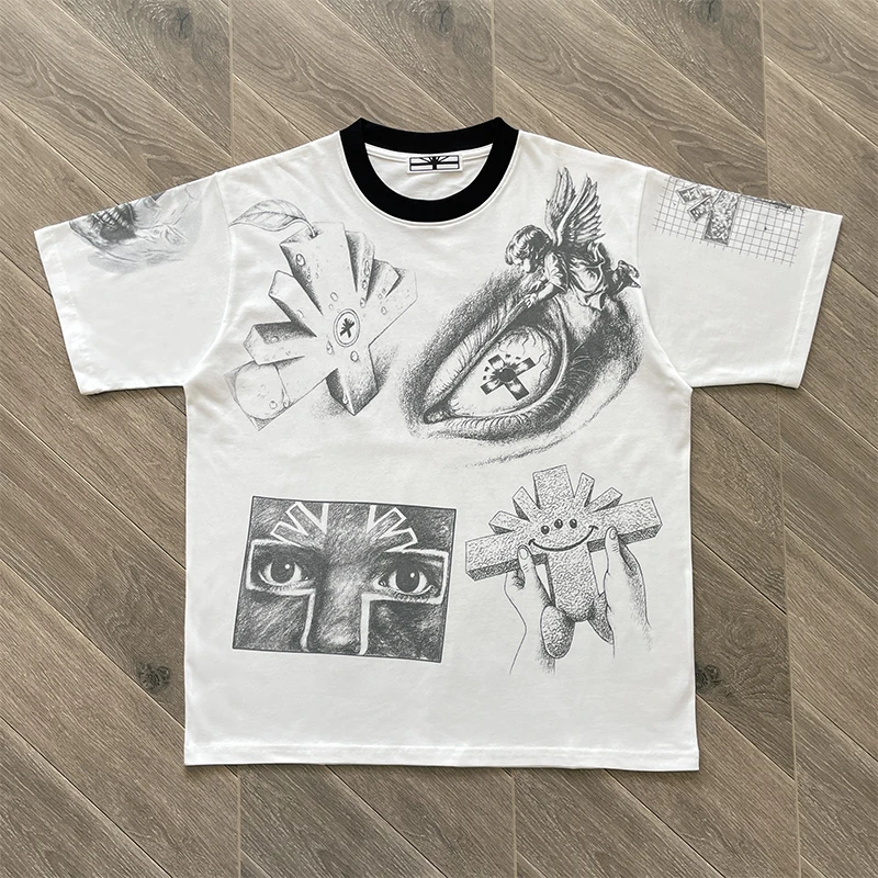Vertabrae Short Sleeve Personalized Graffiti Printed Pure Cotton American High Street Short-sleeved T-shirts Real Photo
Vertabrae Short Sleeve Personalized Graffiti Printed Pure Cotton American High Street Short-sleeved T-shirts Real Photo