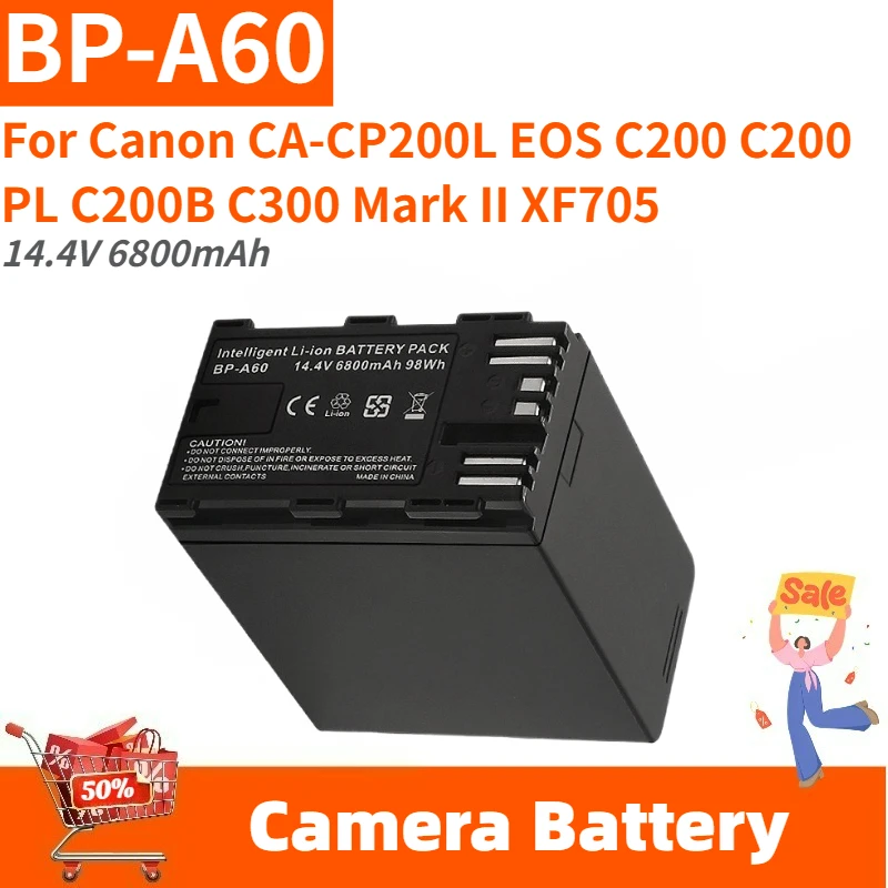 High Quality BP-A60 Camera Battery 14.4V 6800mAh for Canon CA-CP200L EOS C200 C200 PL C200B C300 Mark II XF705 Brand New
High Quality BP-A60 Camera Battery 14.4V 6800mAh for Canon CA-CP200L EOS C200 C200 PL C200B C300 Mark II XF705 Brand New