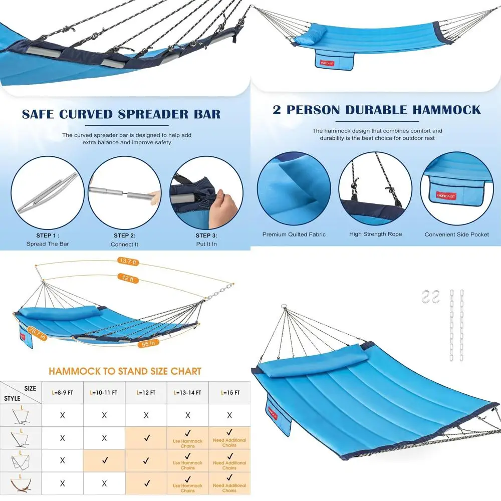 Двойной гамак Lake Blue с изогнутой алюминиевой планкой, подушкой и боковым карманом, грузоподъемностью 450 фунтов, идеально подходит для патио и у бассейна
Двойной гамак Lake Blue с изогнутой алюминиевой планкой, подушкой и боковым карманом, грузоподъемностью 450 фунтов, идеально подходит для патио и у бассейна