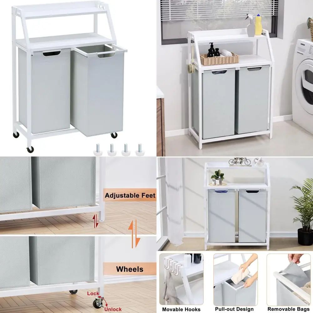 Double-Deck Rolling Laundry Basket with Removable Bags, 2 x 14.5 Gal Capacity, White and Grey
Double-Deck Rolling Laundry Basket with Removable Bags, 2 x 14.5 Gal Capacity, White and Grey