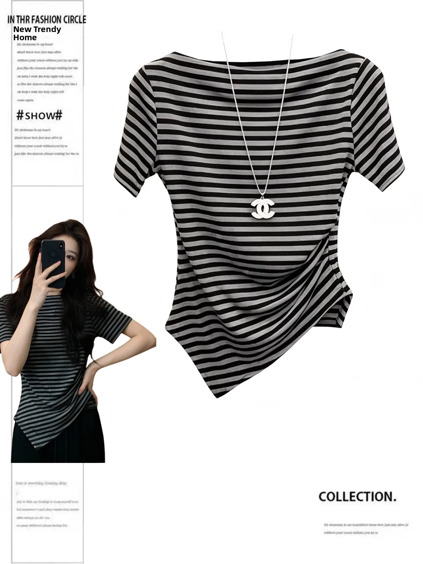 plus Size Casual Striped T-Shirt Women's Summer Slim Fit Asymmetrical Hem Short Sleeve Top Korean Style High Waist Printed
plus Size Casual Striped T-Shirt Women's Summer Slim Fit Asymmetrical Hem Short Sleeve Top Korean Style High Waist Printed
