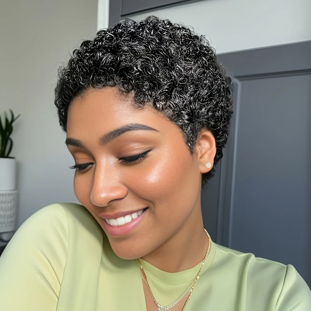 Short Afro Kinky Curly Wave Pixie Cut Wigs for Women Brazilian Remy Human Hair Full Machine Made Wig Natural Look Wig
Short Afro Kinky Curly Wave Pixie Cut Wigs for Women Brazilian Remy Human Hair Full Machine Made Wig Natural Look Wig