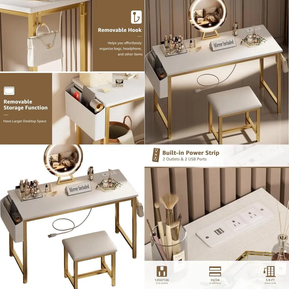 White 40 Vanity Set for Girls with Mirror, Stool, Lights & Power Outlet, Bedroom Makeup Desk with Chair
White 40 Vanity Set for Girls with Mirror, Stool, Lights & Power Outlet, Bedroom Makeup Desk with Chair