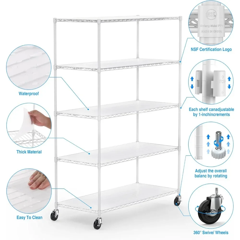 5 Tier Metal Shelf,6000lbs Capacity Heavy Duty Adjustable Storage Rack with Wheels & Shelf Liners Steel Storage Rack
5 Tier Metal Shelf,6000lbs Capacity Heavy Duty Adjustable Storage Rack with Wheels & Shelf Liners Steel Storage Rack