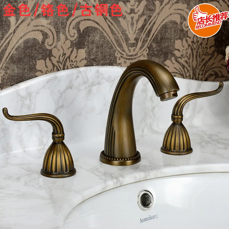 Antique Brass Finished Bathroom Bathtub Faucet Double Handles 3 pcs Basin Mixer Tap Gold Sink Faucet Bathroom Basin Faucet
Antique Brass Finished Bathroom Bathtub Faucet Double Handles 3 pcs Basin Mixer Tap Gold Sink Faucet Bathroom Basin Faucet