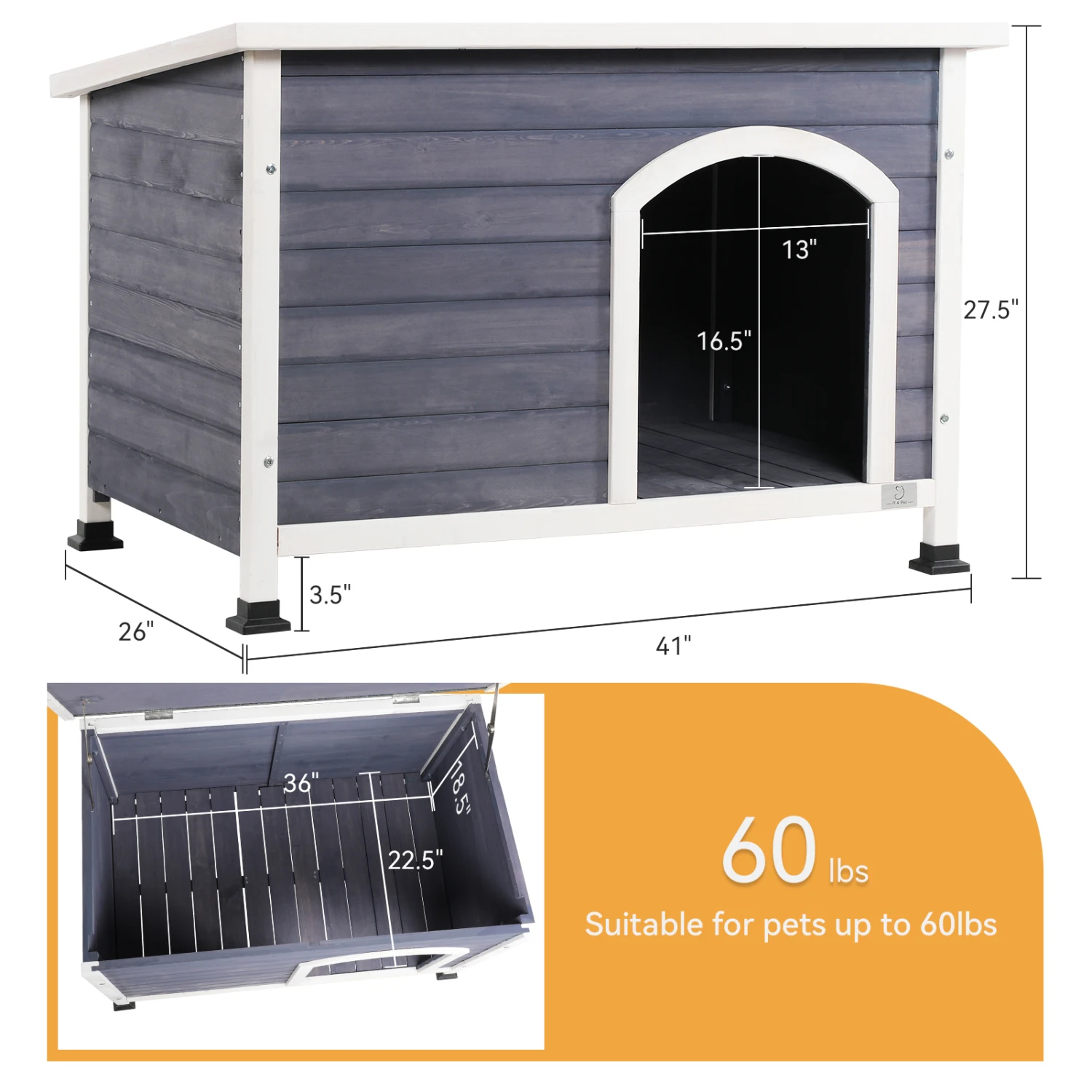 Wooden Outdoor Dog House, Waterproof Roof, Elevated Floor, Grey - Medium Size
Wooden Outdoor Dog House, Waterproof Roof, Elevated Floor, Grey - Medium Size