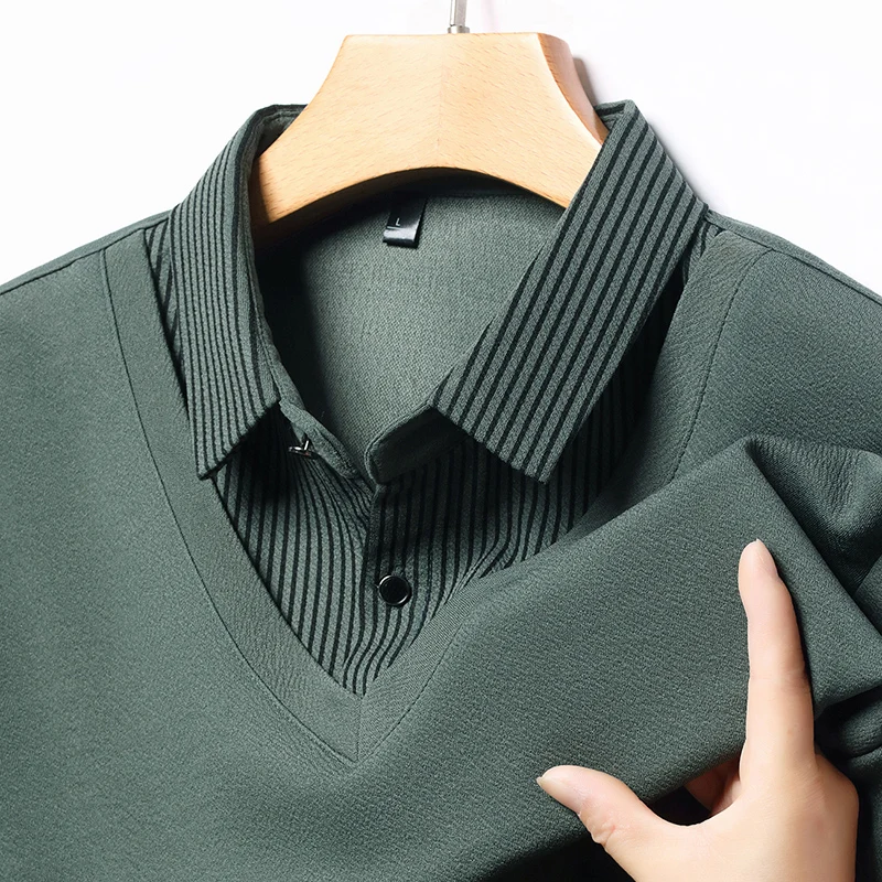 Autumn Fake Two Items Long Sleeved POLO Shirts Classic Solid Color Business Casual Lapel T-shirts Top Social Office Men Clothing
Autumn Fake Two Items Long Sleeved POLO Shirts Classic Solid Color Business Casual Lapel T-shirts Top Social Office Men Clothing
