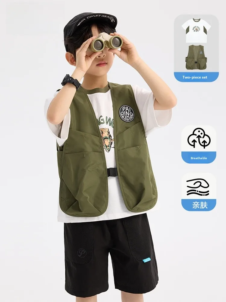 Casual Short Sleeve T-Shirt And Vest Two-Piece Set for Boys Children's Summer Fashionable Korean Style Polyester Fiber
Casual Short Sleeve T-Shirt And Vest Two-Piece Set for Boys Children's Summer Fashionable Korean Style Polyester Fiber