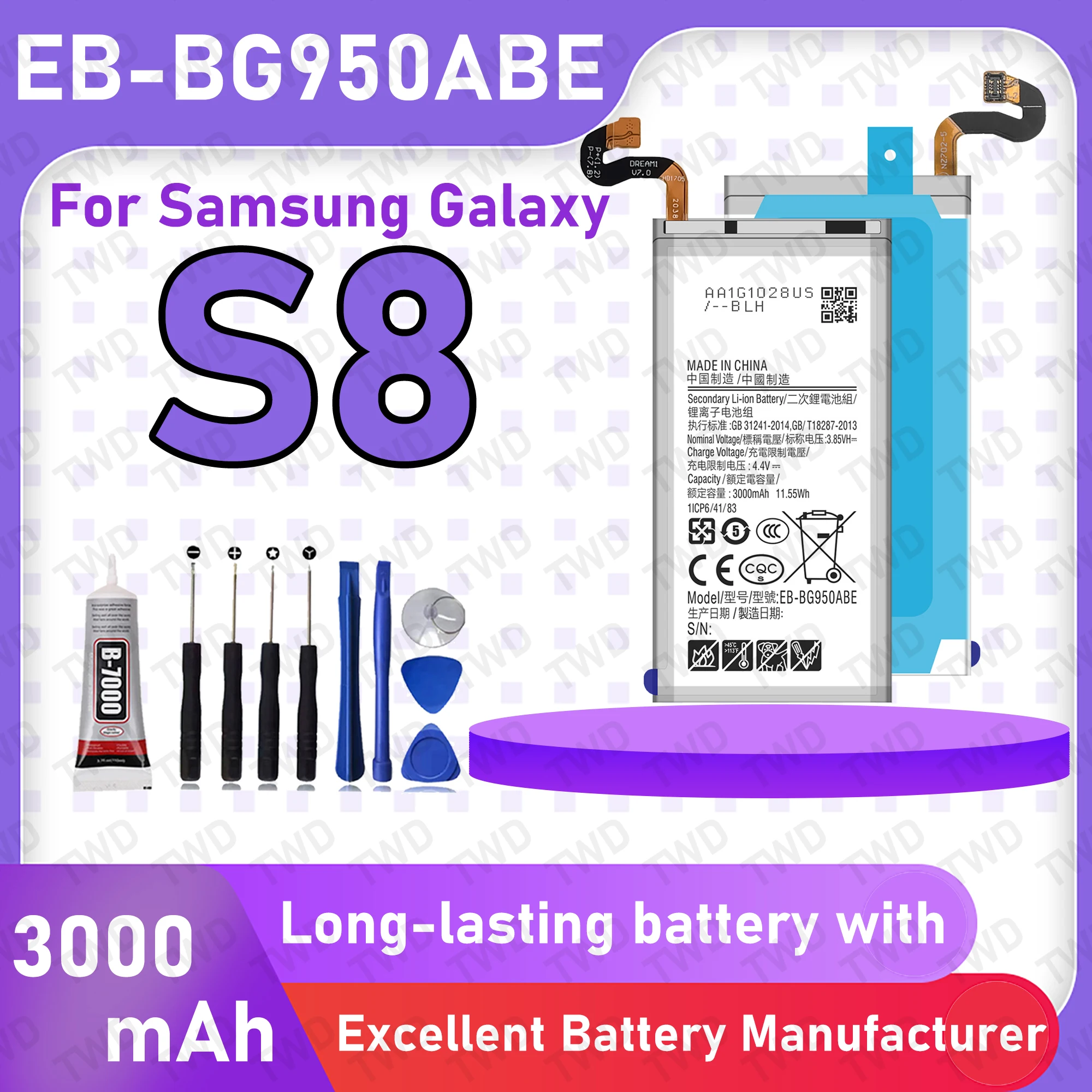 EB-BG950ABE Аккумулятор большой емкости для Samsung Galaxy S8/SM-G950FD/SM-G950W/SM-G950S Новые аккумуляторы высокого качества + бесплатные инструменты
EB-BG950ABE Аккумулятор большой емкости для Samsung Galaxy S8/SM-G950FD/SM-G950W/SM-G950S Новые аккумуляторы высокого качества + бесплатные инструменты