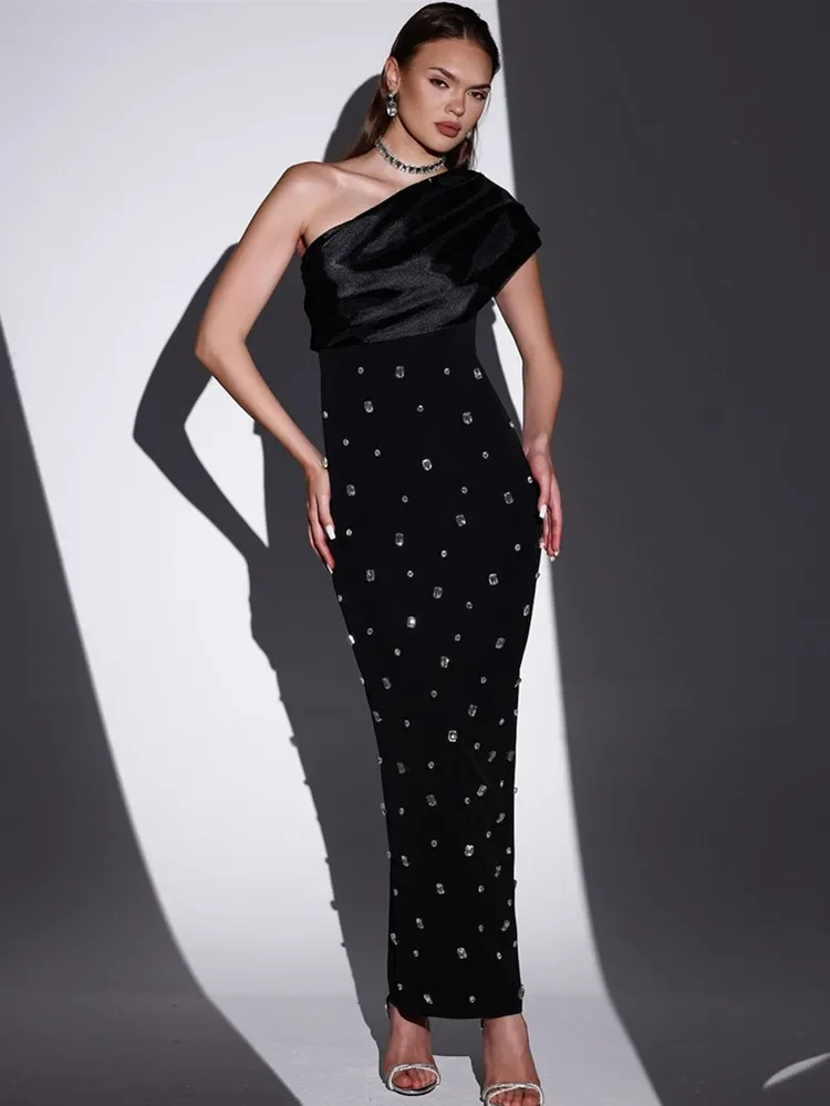 2024 Women Sexy One Shoulder Diamonds Pink Black Maxi Long Bodycon Bandage Dress Elegant Evening Club Party Dress
2024 Women Sexy One Shoulder Diamonds Pink Black Maxi Long Bodycon Bandage Dress Elegant Evening Club Party Dress