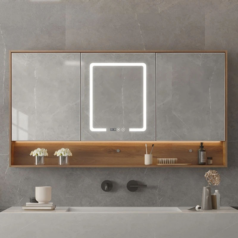 Smart LED mirror cabinet with lamp Wall-mounted bathroom locker with open grid Toilet solid wood cabinet
Smart LED mirror cabinet with lamp Wall-mounted bathroom locker with open grid Toilet solid wood cabinet