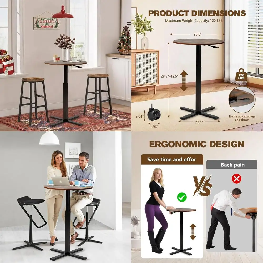 Adjustable Height Round Dining Table, 23.8 Top, 41 Range, 4 Wheels, Suitable for Small Bars & Cafés, Rustic Brown
Adjustable Height Round Dining Table, 23.8 Top, 41 Range, 4 Wheels, Suitable for Small Bars & Cafés, Rustic Brown