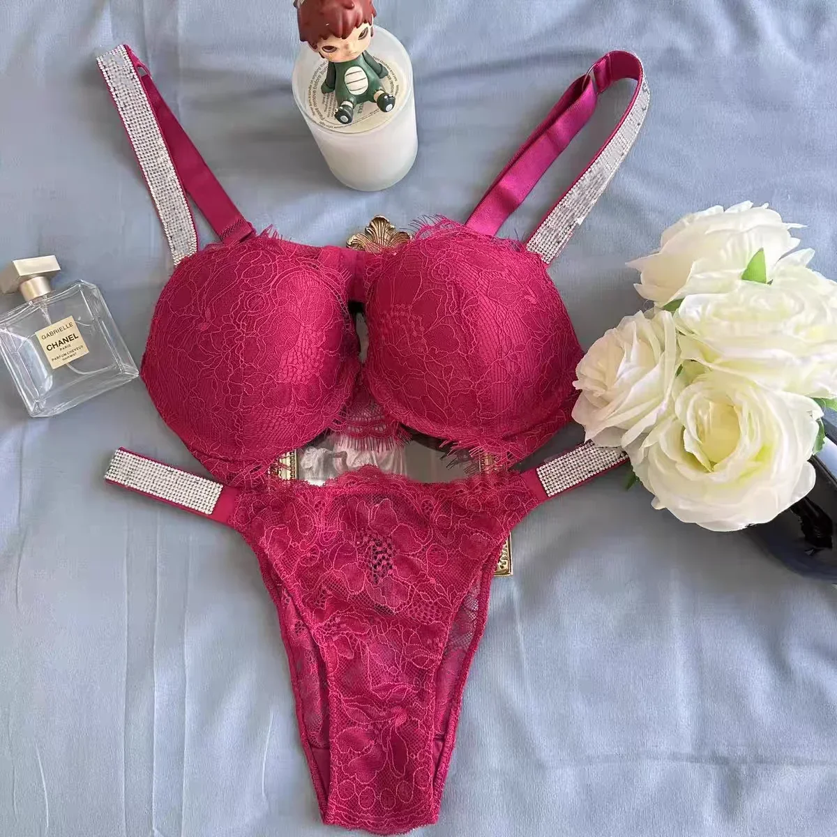 Women's Rhine Rhinestone Bra Panties 2 Piece Fashion Silk Women's Plus Size Bra Panties Black Lace Push Up Bra Underwear Set
Women's Rhine Rhinestone Bra Panties 2 Piece Fashion Silk Women's Plus Size Bra Panties Black Lace Push Up Bra Underwear Set