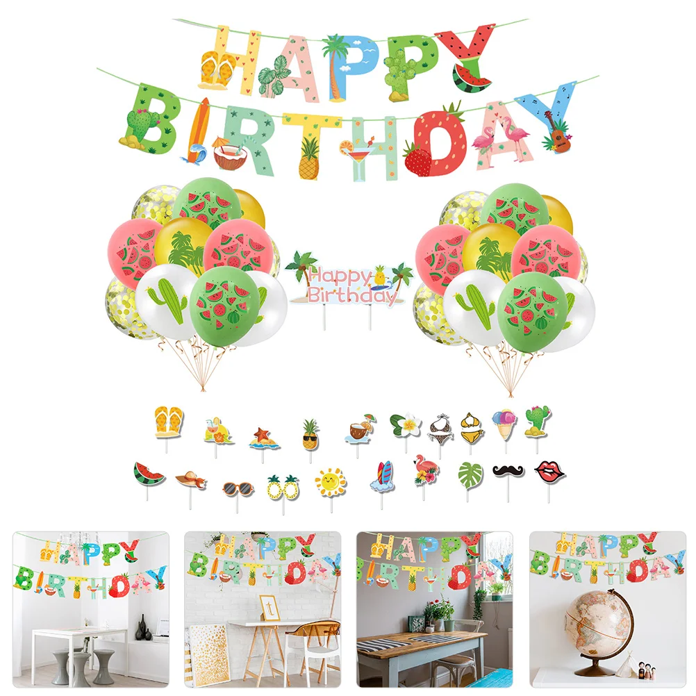 Hawaiian Party Decoration Set Tropical Birthday Supplies Latex Cake Topper Banner Balloons Reusable Bright Colors
Hawaiian Party Decoration Set Tropical Birthday Supplies Latex Cake Topper Banner Balloons Reusable Bright Colors