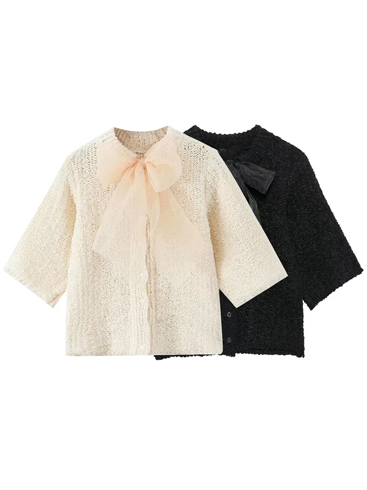 Willshela Women Fashion With Bow Beige Pullover Knitted Sweater Vintage O-Neck Half Sleeves Female Chic Lady Tops
Willshela Women Fashion With Bow Beige Pullover Knitted Sweater Vintage O-Neck Half Sleeves Female Chic Lady Tops