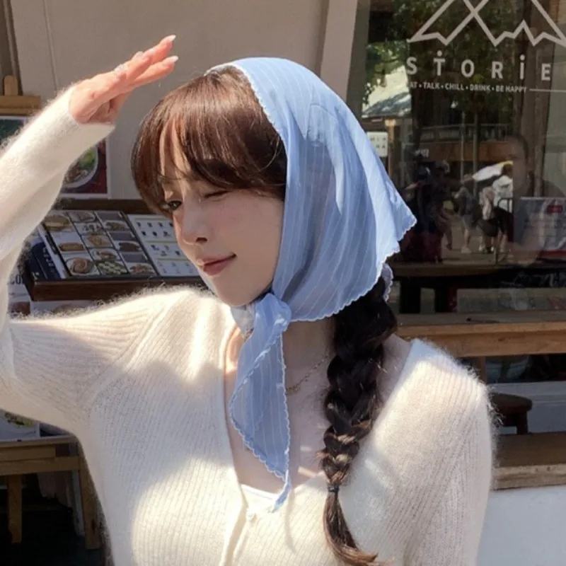 Japanese New Simple Lace Striped Triangular Hair Scarf Women's Summer Fashion Casual Bandanas Versatile Neck Silk Scarf Headband
Japanese New Simple Lace Striped Triangular Hair Scarf Women's Summer Fashion Casual Bandanas Versatile Neck Silk Scarf Headband