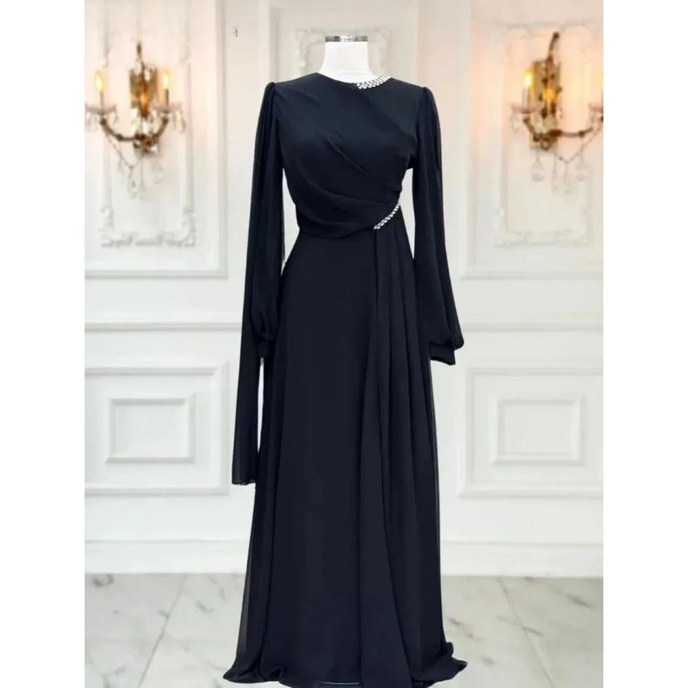 Muslim 2026 Women's Evening Dress Customized O-Neck Long Sleeves A Line Chiffon Maxi Long Dresses Formal Party Dress
Muslim 2026 Women's Evening Dress Customized O-Neck Long Sleeves A Line Chiffon Maxi Long Dresses Formal Party Dress