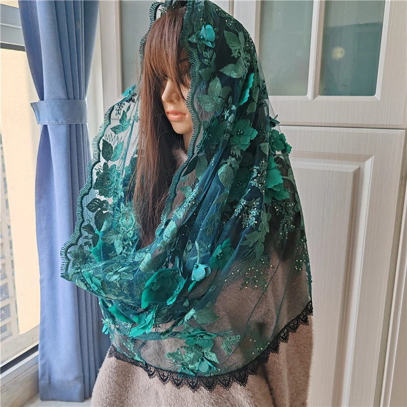 Green 3 D Flowers D Shape Mantilla Veils Catholic Church Women Head Covering Mass Gift Pearls Beading Sparkly Shining Embroidery
Green 3 D Flowers D Shape Mantilla Veils Catholic Church Women Head Covering Mass Gift Pearls Beading Sparkly Shining Embroidery