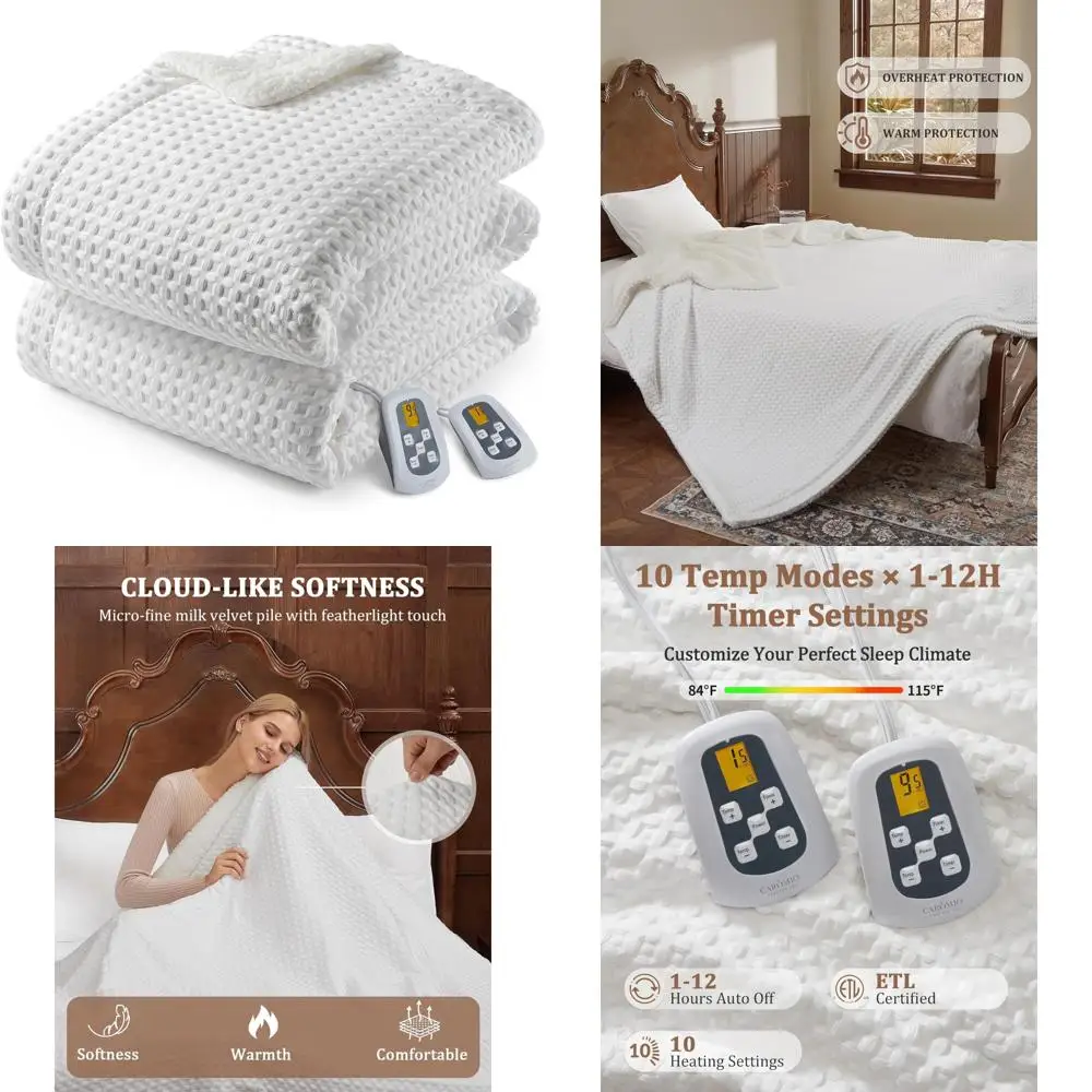 Электрическое одеяло вафельного плетения King Size CAROMIO с двойными контроллерами с ЖК-дисплеем, 10 настроек нагрева и таймером 1–12 часов
Электрическое одеяло вафельного плетения King Size CAROMIO с двойными контроллерами с ЖК-дисплеем, 10 настроек нагрева и таймером 1–12 часов