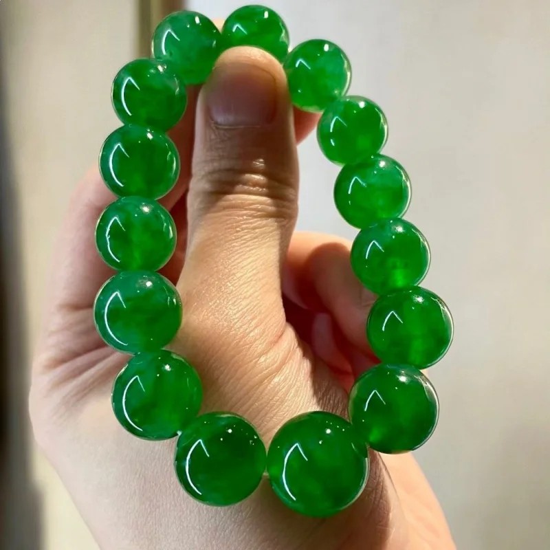 Authentic ice jadeite with round , natural A-grade from Myanmar, imperial green beads, men's bracelet
Authentic ice jadeite with round , natural A-grade from Myanmar, imperial green beads, men's bracelet