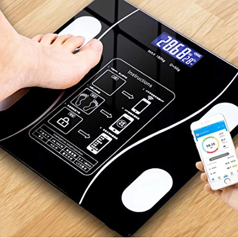Интеллектуальные весы, цифровые весы для ванной комнаты, весы Bluetooth для жира в организме, устройство мониторинга композиции тела для применения
Интеллектуальные весы, цифровые весы для ванной комнаты, весы Bluetooth для жира в организме, устройство мониторинга композиции тела для применения