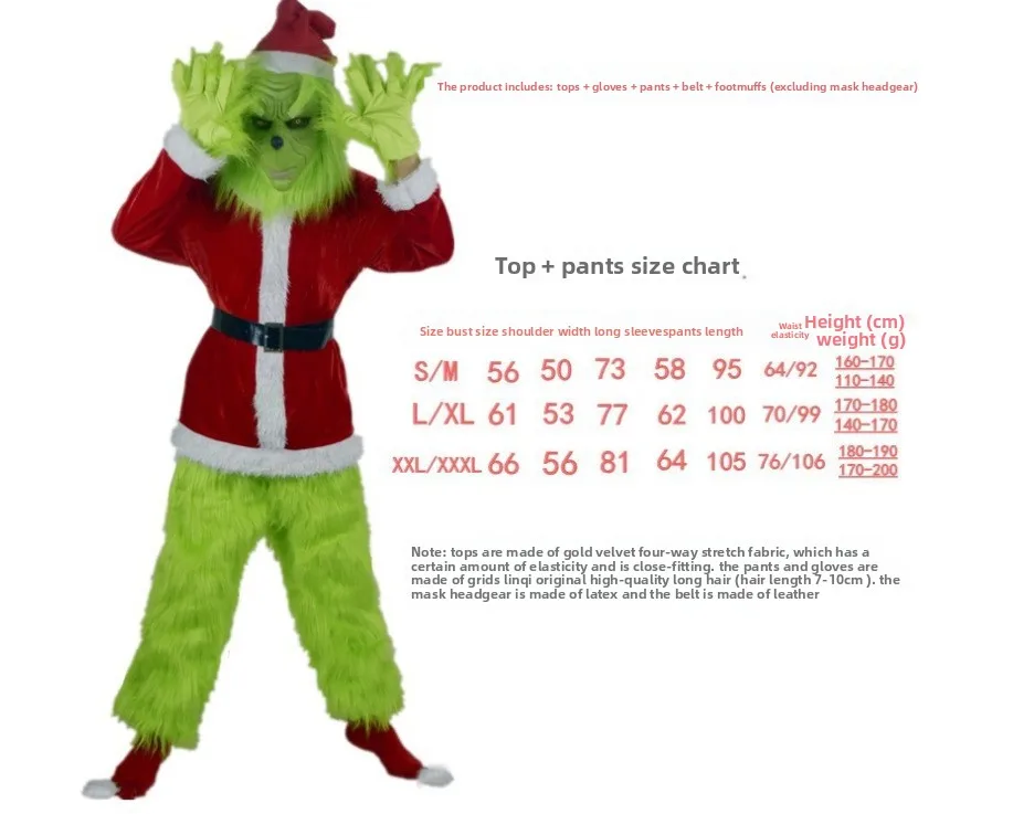 Christmas In Stock Grinch Green Fur Monster Costume Santa Claus Suit Party Costume Play Dress-up Suit
Christmas In Stock Grinch Green Fur Monster Costume Santa Claus Suit Party Costume Play Dress-up Suit