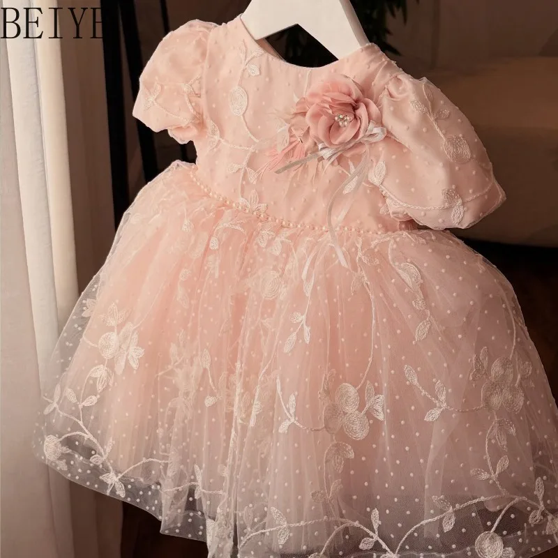 Bubble Sleeve Princess Girls Dress New Pink Mesh Children's One Year Old Party Dress Floral Design Birthday Sweet Dress
Bubble Sleeve Princess Girls Dress New Pink Mesh Children's One Year Old Party Dress Floral Design Birthday Sweet Dress