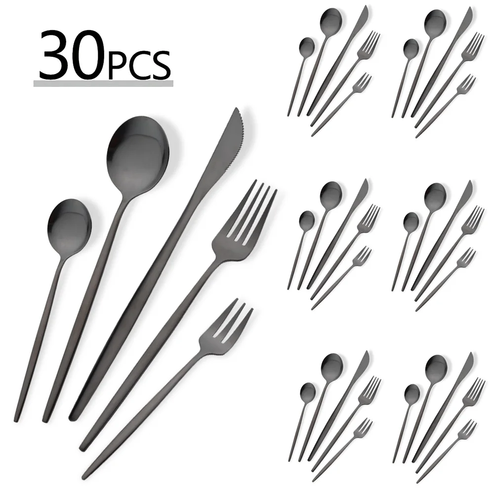 30Pcs/Set Stainless Steel Dinner Matte Black Dinnerware Set Knife Fruit Fork Spoon Cutlery Set Kitchen Tableware Flatware Sets
30Pcs/Set Stainless Steel Dinner Matte Black Dinnerware Set Knife Fruit Fork Spoon Cutlery Set Kitchen Tableware Flatware Sets