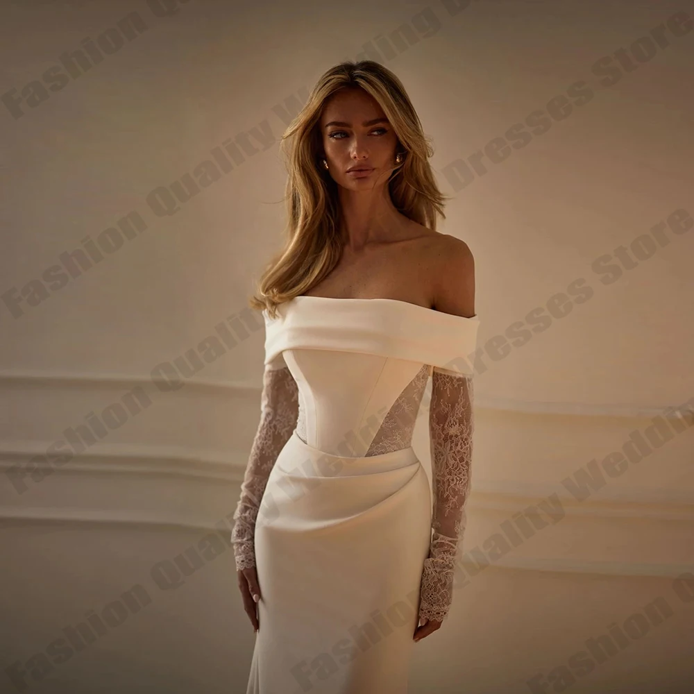 Ivory Simple Women's Bridal Gowns Sexy Off Shoulder Lace Detachable Sleeves Satin Princess Wedding Dress Customized Bride Dress
Ivory Simple Women's Bridal Gowns Sexy Off Shoulder Lace Detachable Sleeves Satin Princess Wedding Dress Customized Bride Dress