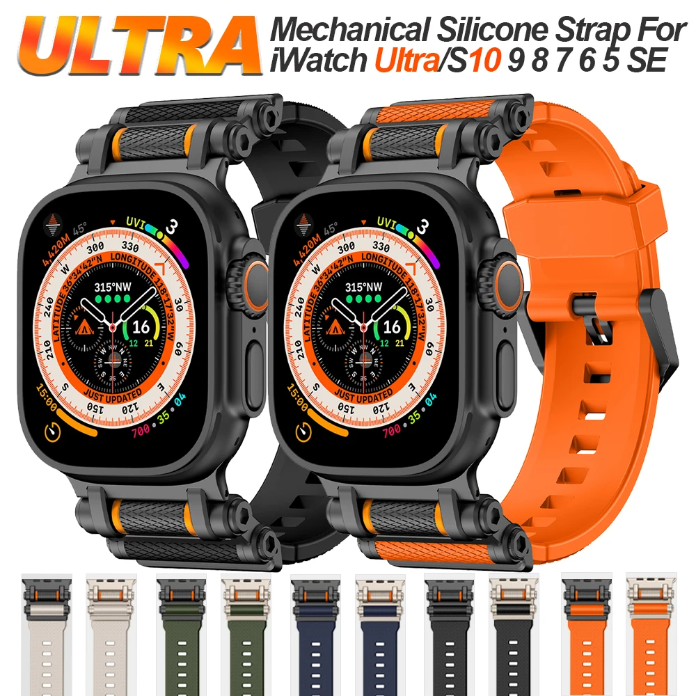 Luxury MEN Silicone Band for iWatch Ultra 2 49mm Serise10 46mm Mechanical Strap for Series9 8 7 6 5 4 45mm 44mm Correa Bracelet
Luxury MEN Silicone Band for iWatch Ultra 2 49mm Serise10 46mm Mechanical Strap for Series9 8 7 6 5 4 45mm 44mm Correa Bracelet