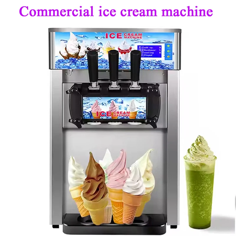 Commercial Soft Ice Cream Machine, Production Capacity Of 4.86Gal/H,4.2L*2 liter hopper, 3 flavors, LCD panel
Commercial Soft Ice Cream Machine, Production Capacity Of 4.86Gal/H,4.2L*2 liter hopper, 3 flavors, LCD panel