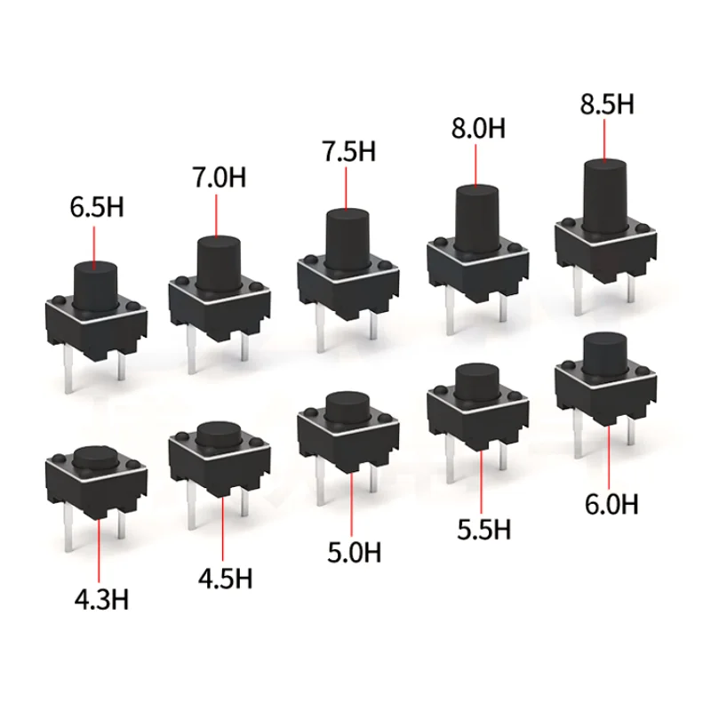 50PCS Middle 2Pin 6x6x4.3/5/6/7/8/9/10mm Switch Tactile Push Button Switches 6*6*4.3 6*6*5 6*6*6 6*6*7 6*6*8 6*6*9 6*6*10
50PCS Middle 2Pin 6x6x4.3/5/6/7/8/9/10mm Switch Tactile Push Button Switches 6*6*4.3 6*6*5 6*6*6 6*6*7 6*6*8 6*6*9 6*6*10