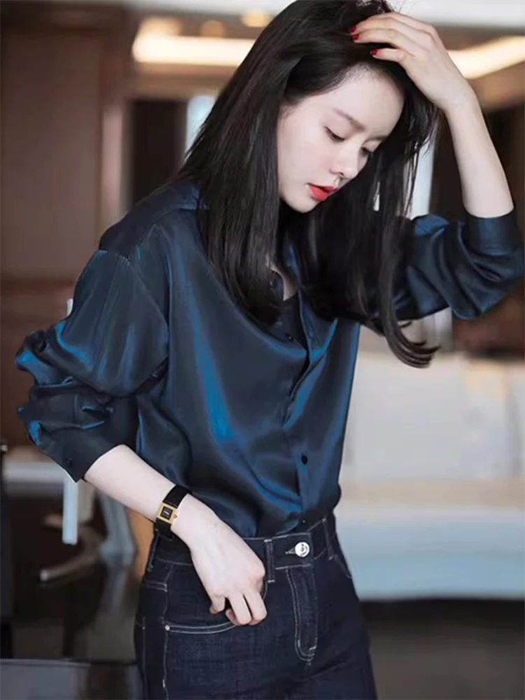 Deep Blue Women's Shirt Spring Autumn Acetate Satin Inner Wear Base Layer Top Professional Outfit Winter Jacket Coat
Deep Blue Women's Shirt Spring Autumn Acetate Satin Inner Wear Base Layer Top Professional Outfit Winter Jacket Coat