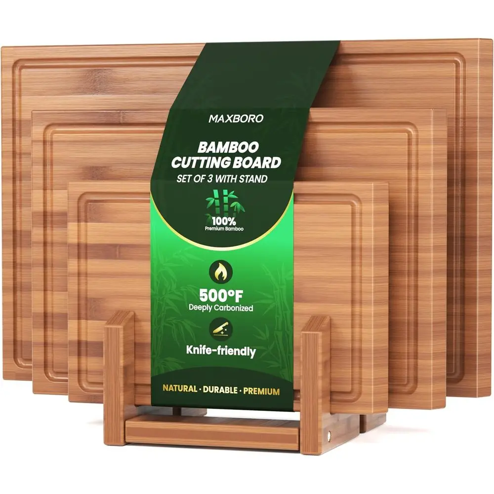 Triple-Sided Bamboo Chopping Board Set with Stand, Perfect for Meal Prep, Serving, and Charcuterie Platters
Triple-Sided Bamboo Chopping Board Set with Stand, Perfect for Meal Prep, Serving, and Charcuterie Platters