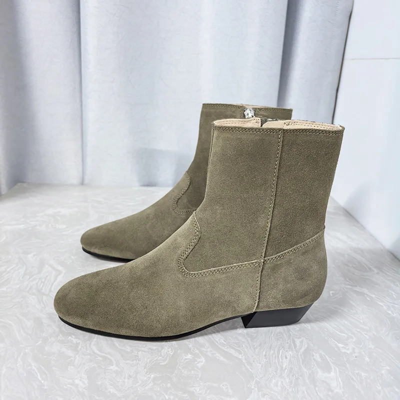 Dave&di Autumn Minimalist Cow Suede Leather Square Toe Thick Heel Middle Retro Boots Look Slim Side Zipper Ankle Boots Woman
Dave&di Autumn Minimalist Cow Suede Leather Square Toe Thick Heel Middle Retro Boots Look Slim Side Zipper Ankle Boots Woman
