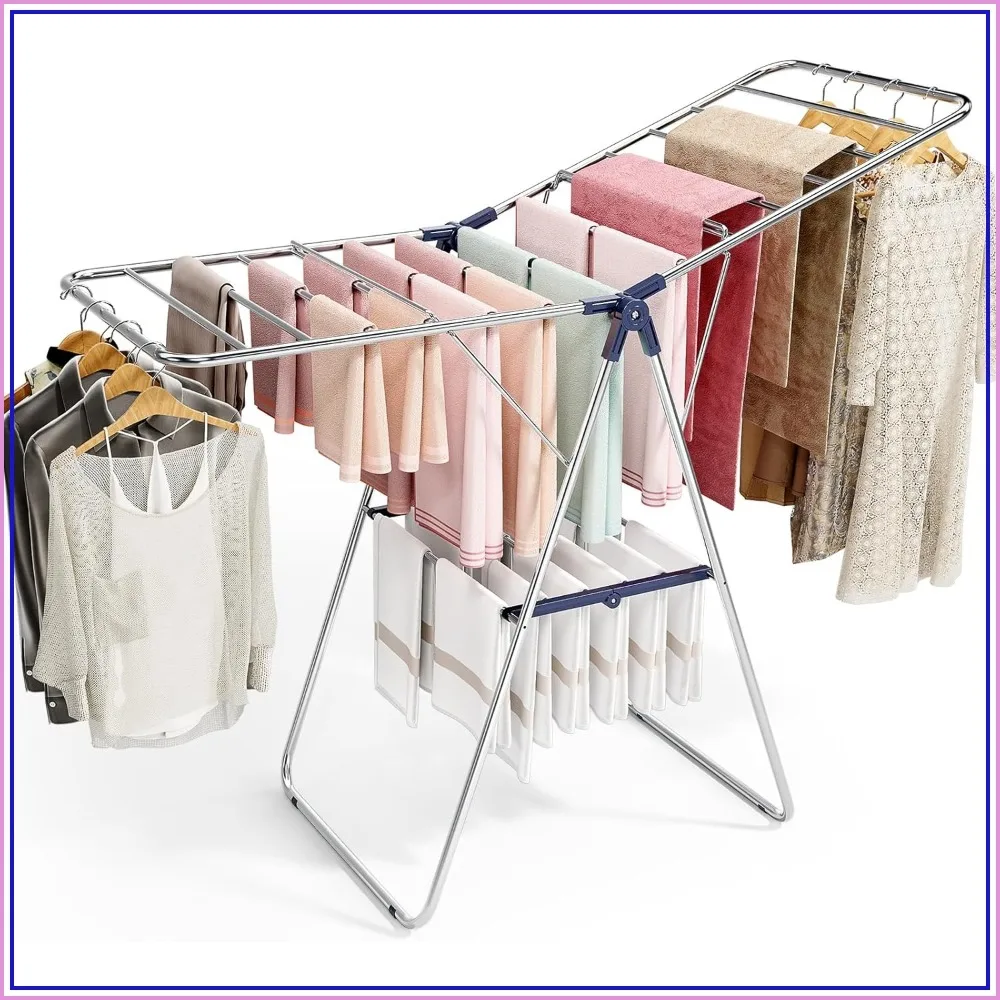 Stainless Steel Clothes Drying Rack, Height-Adjustable Foldable Gullwing Laundry Rack, Indoor Outdoor Use, No Assembly Required
Stainless Steel Clothes Drying Rack, Height-Adjustable Foldable Gullwing Laundry Rack, Indoor Outdoor Use, No Assembly Required