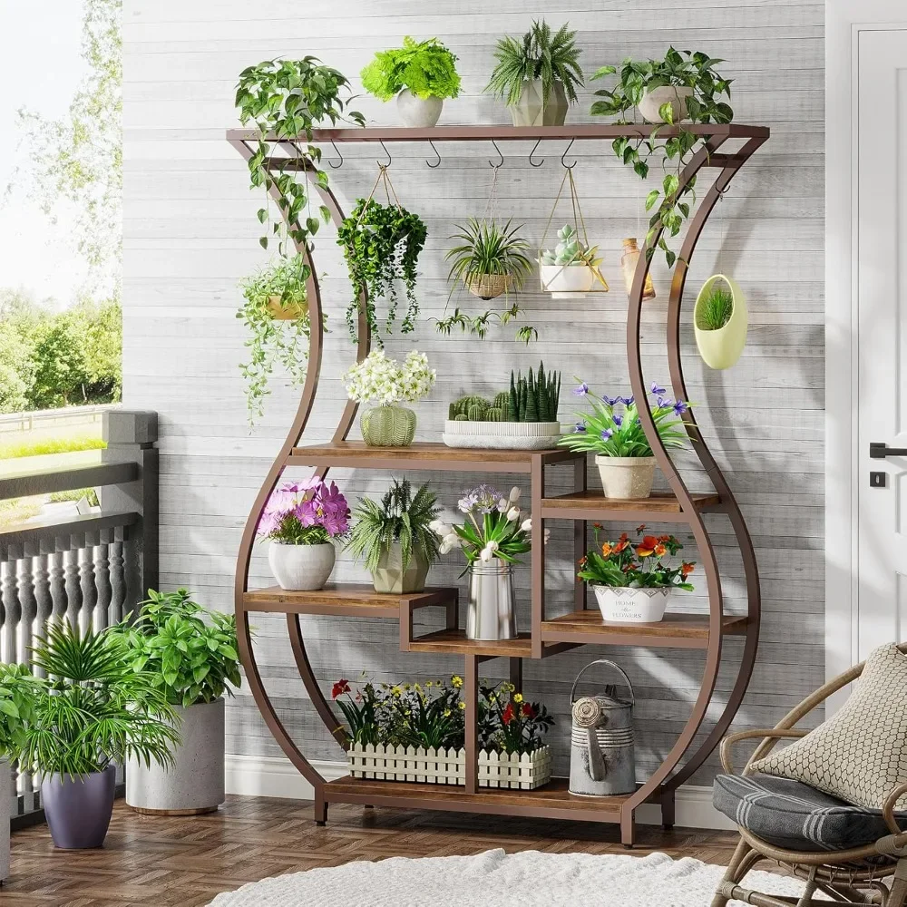 6-Tier Plant Stand, 70.9 Inch Tall Plant Shelf With 10 Hanging Hooks For Indoor, Balcony, Living Room, Brown
6-Tier Plant Stand, 70.9 Inch Tall Plant Shelf With 10 Hanging Hooks For Indoor, Balcony, Living Room, Brown