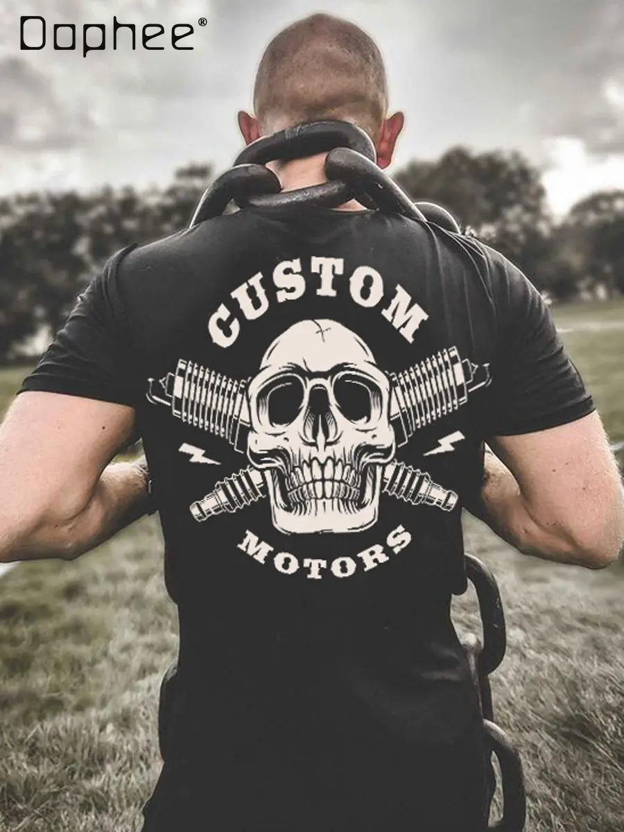 Summer American Retro Streetwear Men Black Skull Print Round Neck Short Sleeve T Shirt Gothic Punk Rock Biker Tops
Summer American Retro Streetwear Men Black Skull Print Round Neck Short Sleeve T Shirt Gothic Punk Rock Biker Tops