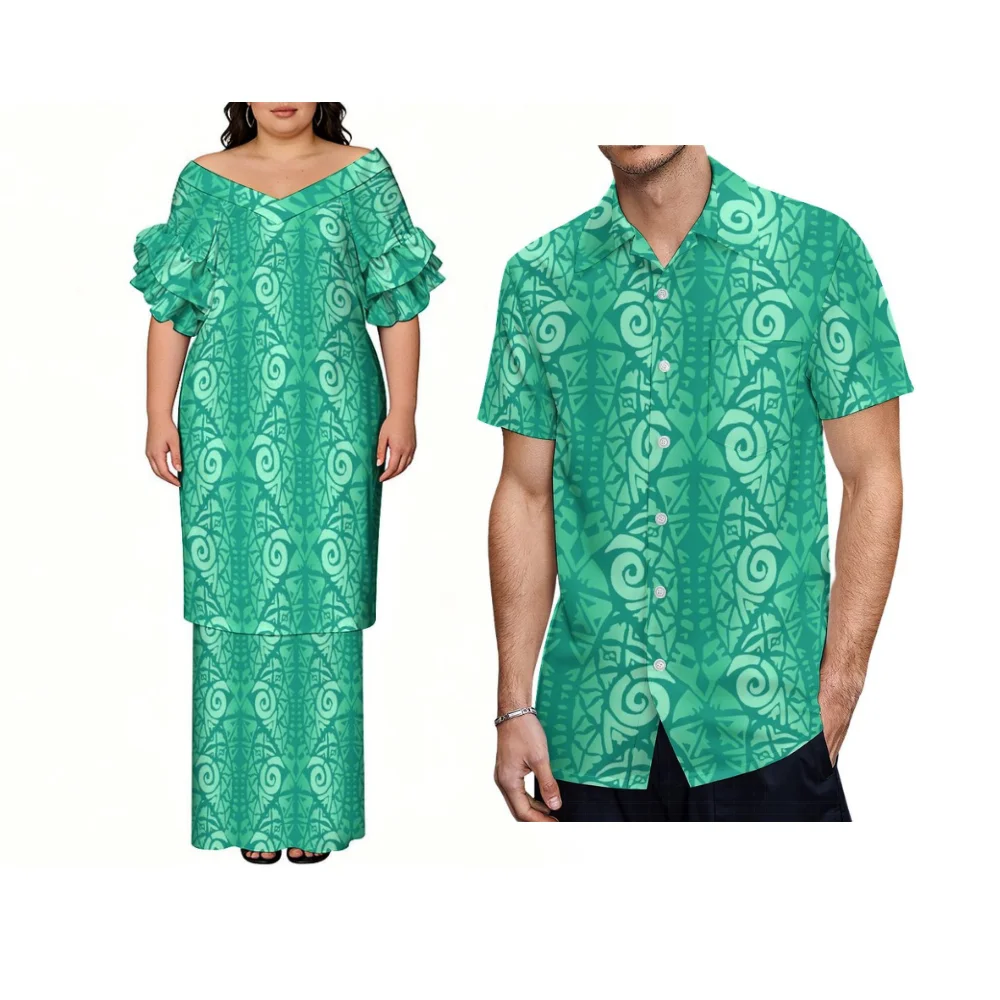 Ethnic Flower Custom Pattern Design Polynesian Samoan Women'S Puletasi Dress And Men'S Aloha Shirt Party Couple Set
Ethnic Flower Custom Pattern Design Polynesian Samoan Women'S Puletasi Dress And Men'S Aloha Shirt Party Couple Set