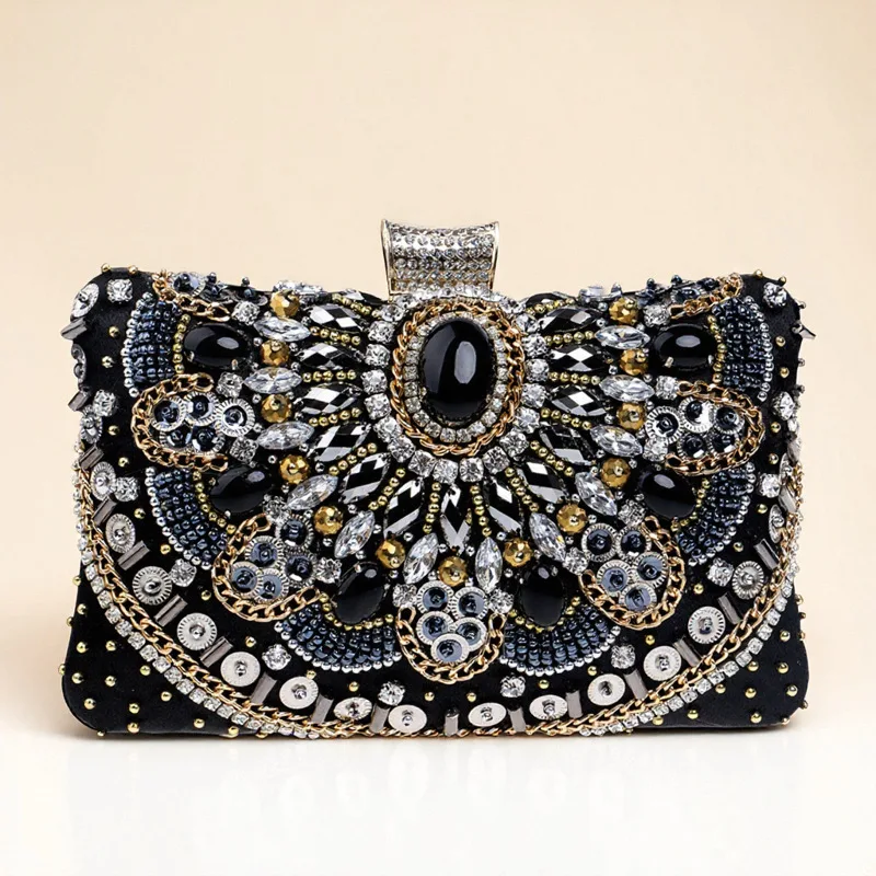 High-end Handmade Dinner Bag Big Gem Retro Dinner Bag Hand-embroidered Beaded Dress With Diamonds Fashionable Women's Handtasche
High-end Handmade Dinner Bag Big Gem Retro Dinner Bag Hand-embroidered Beaded Dress With Diamonds Fashionable Women's Handtasche