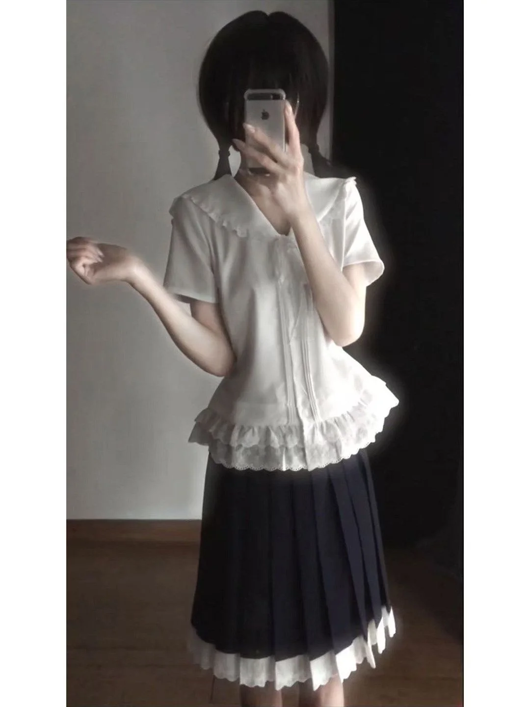 Sweet Uniform Set Women's Short Sleeve Navy Collar Half Skirt School Uniform Two Piece Set Summer High Waist Pure Color Lace
Sweet Uniform Set Women's Short Sleeve Navy Collar Half Skirt School Uniform Two Piece Set Summer High Waist Pure Color Lace