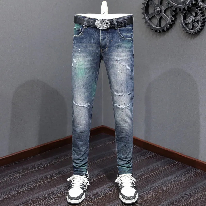 Designer fashion new men's jeans nostalgic stretch slim fit painted washed blue jeans hip-hop brand pants hombre
Designer fashion new men's jeans nostalgic stretch slim fit painted washed blue jeans hip-hop brand pants hombre