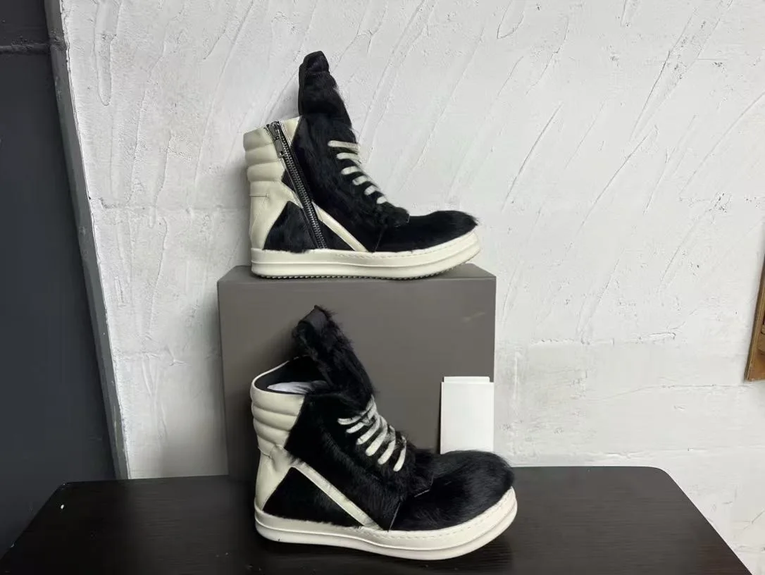 Outdoor Designer Casual Women Shoe Horse Fur Leather Men Sneaker Black Low Top Lace Up Quality Luxury Thick-sole Flat Shoe
Outdoor Designer Casual Women Shoe Horse Fur Leather Men Sneaker Black Low Top Lace Up Quality Luxury Thick-sole Flat Shoe