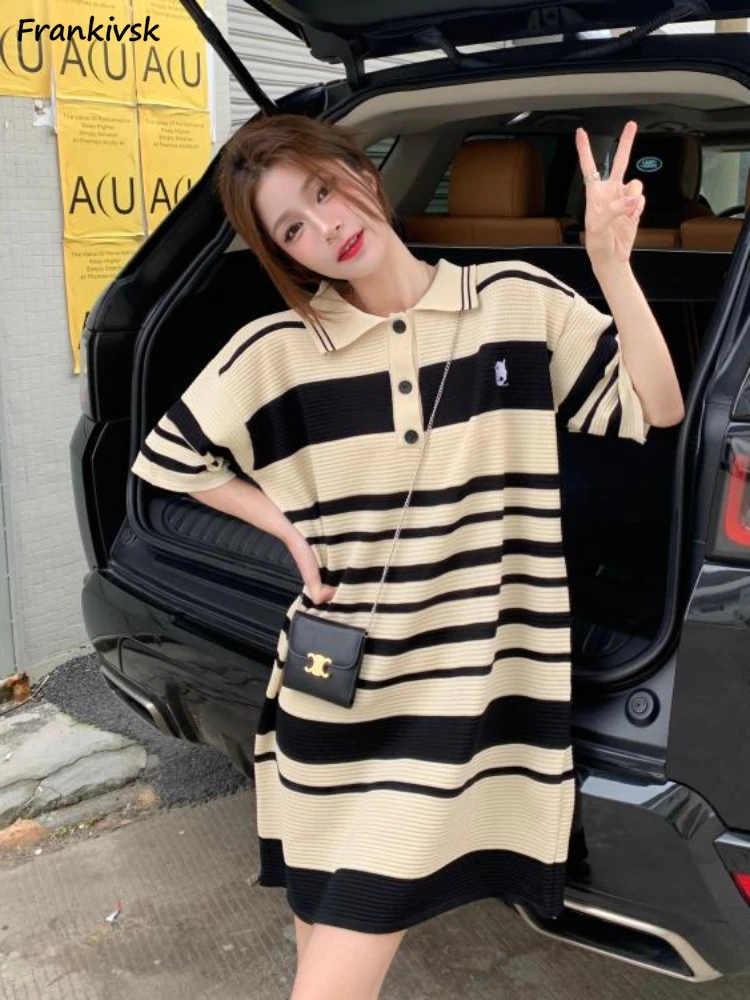Striped Dresses Women Fashion Simple All-match High Street Half Sleeve Contrast Color Popular Breathable College Hotsweet Summer
Striped Dresses Women Fashion Simple All-match High Street Half Sleeve Contrast Color Popular Breathable College Hotsweet Summer