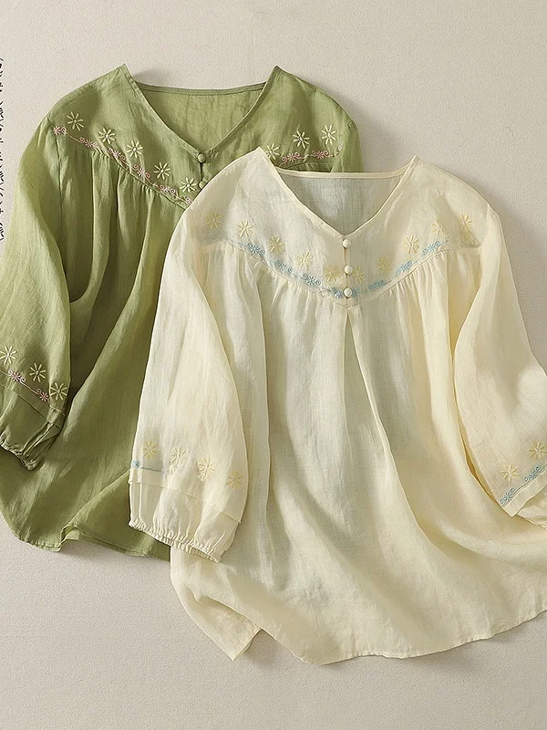 Unique Design Embroidered Lantern Sleeve Shirt Lightweight Cool Loose Fit Women's Casual Cotton Top V-Neck Short Sleeve
Unique Design Embroidered Lantern Sleeve Shirt Lightweight Cool Loose Fit Women's Casual Cotton Top V-Neck Short Sleeve