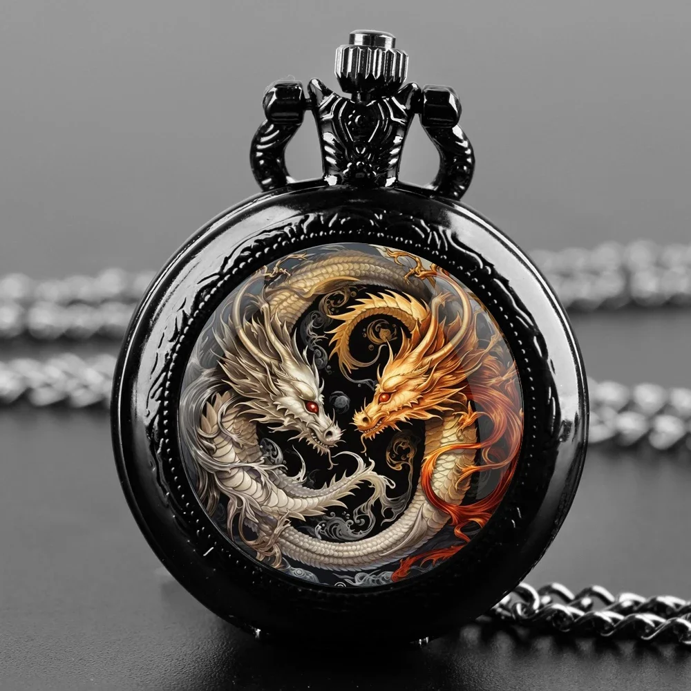 Yin-Yang Dragon Glass Dome Quartz Pocket Watch Arabic Numeral Dial Vintage Men Women Necklace Pendant Creative Clock Gifts
Yin-Yang Dragon Glass Dome Quartz Pocket Watch Arabic Numeral Dial Vintage Men Women Necklace Pendant Creative Clock Gifts