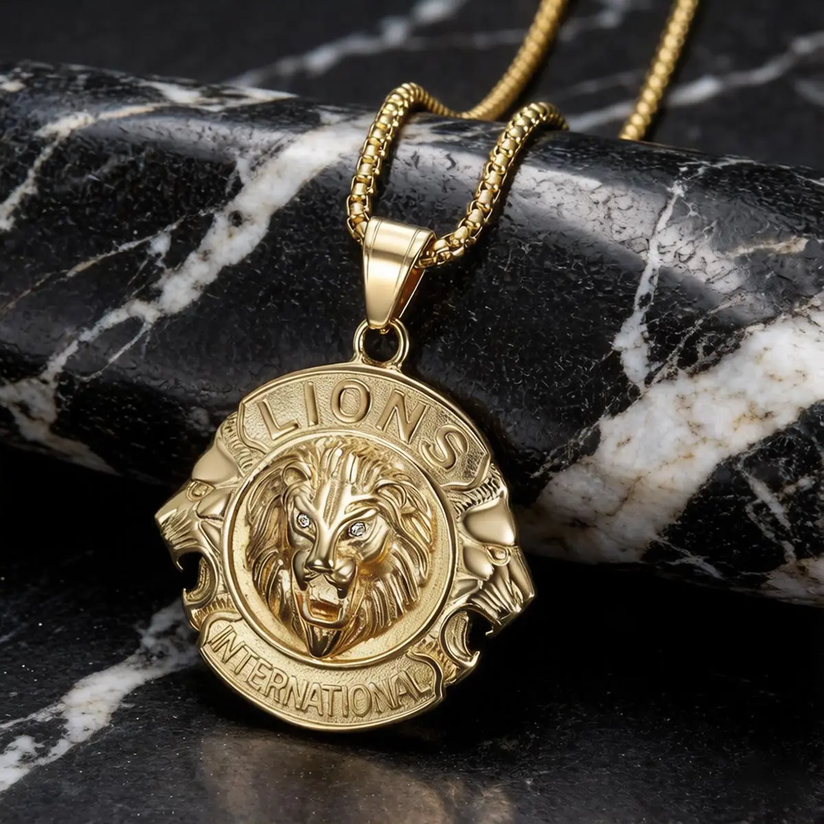 Fashionable Men's Titanium Steel Gold-Plated Diamond-Encrusted Lion Head Pendant Necklace Hip-Hop Style Stainless Steel Three Lion Head Pendant Necklace That Does Not Fade
Fashionable Men's Titanium Steel Gold-Plated Diamond-Encrusted Lion Head Pendant Necklace Hip-Hop Style Stainless Steel Three Lion Head Pendant Necklace That Does Not Fade