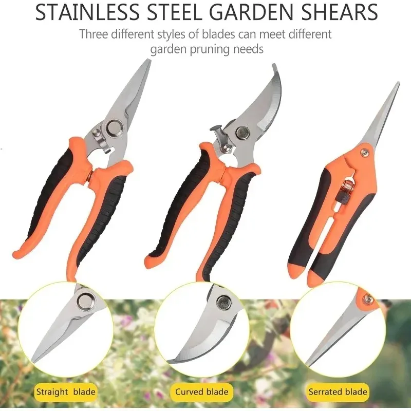 3pcs Garden Pruning Shears Set - Stainless Steel Bypass & Straight Blade for Branch & Fruit Trimming
3pcs Garden Pruning Shears Set - Stainless Steel Bypass & Straight Blade for Branch & Fruit Trimming